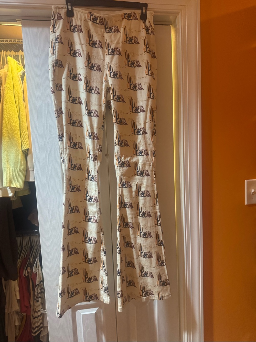 Cream Printed Flare Pants - Women's Casual Pants
